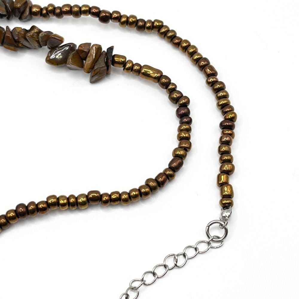Erica Lions Brown Millefiori Style Glass Pendant Beaded Necklace 20" - Picture 9 of 14
